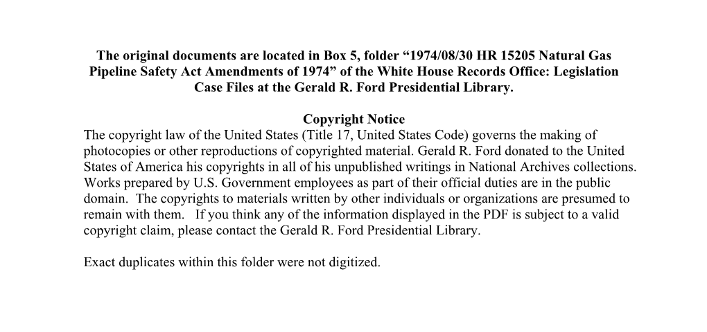 8/30/74 HR15205 Natural Gas Pipeline Safety Act Amendments Of