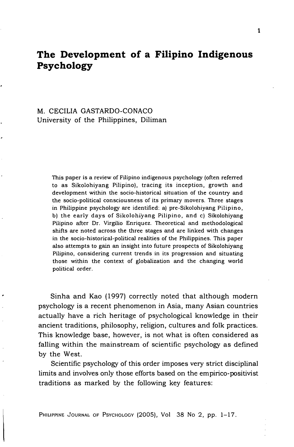 The Development of a Filipino Indigenous Psychology