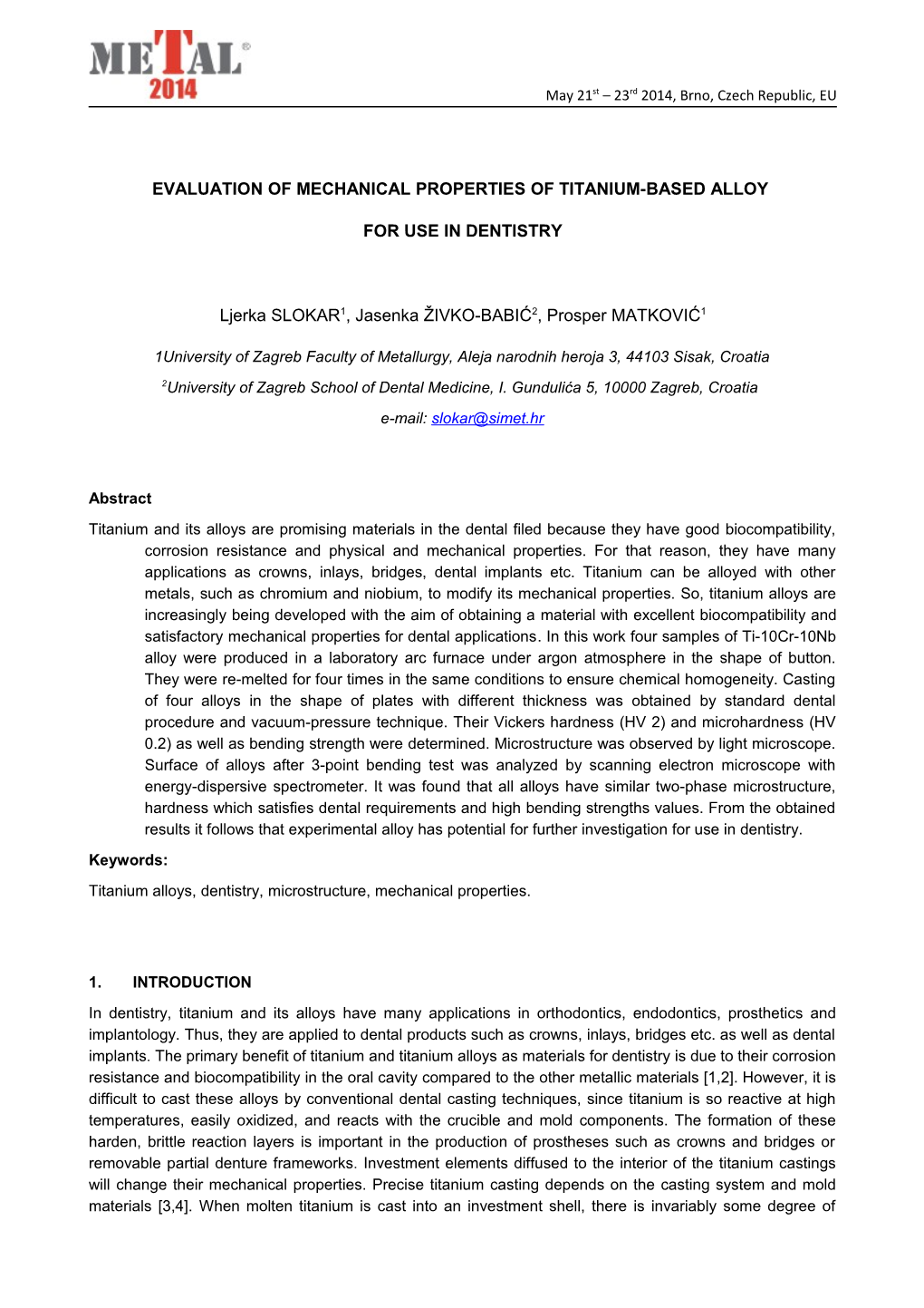 Evaluation of Mechanical Properties of Titanium-Based Alloy