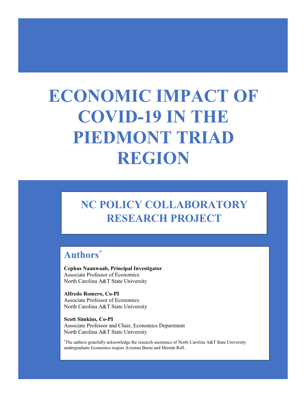 Economic Impact of Covid-19 in the Piedmont Triad Region