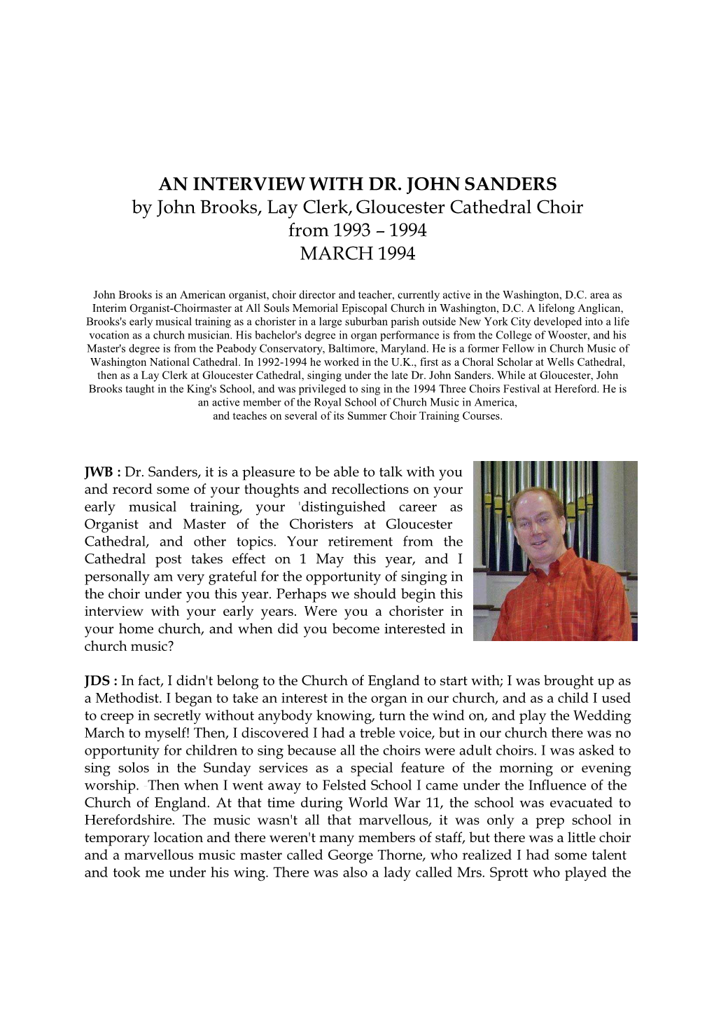 JDS Interview with John Brooks