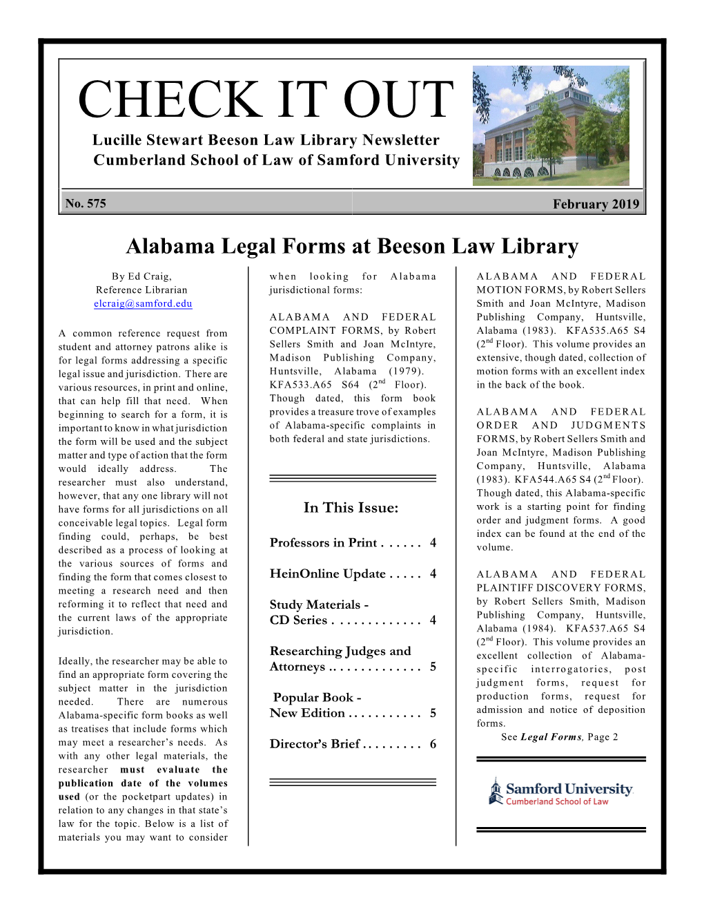 CHECK IT out Lucille Stewart Beeson Law Library Newsletter Cumberland School of Law of Samford University