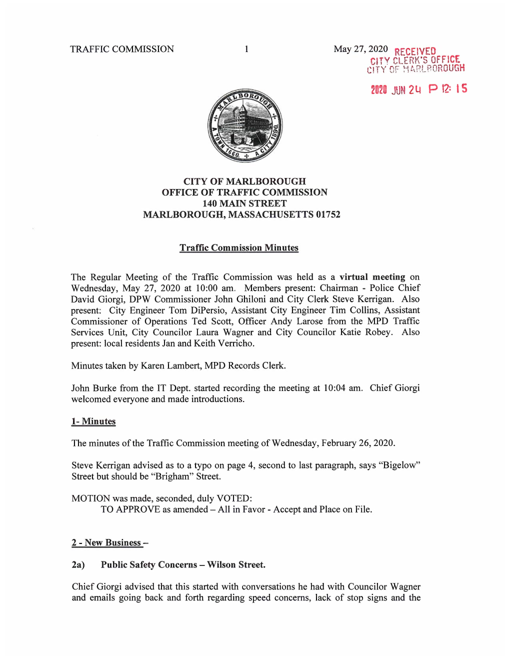 Traffic Commission Minutes