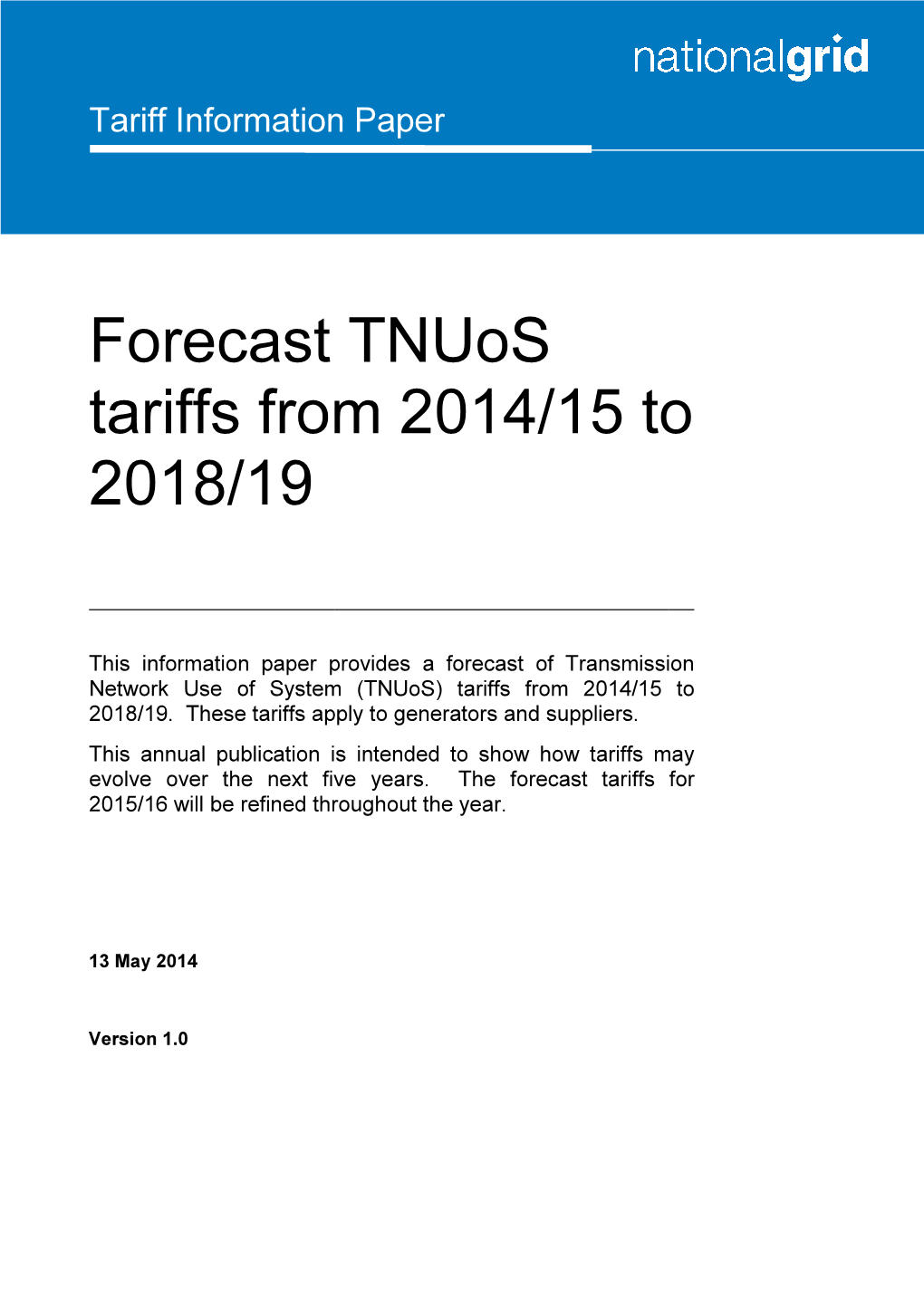 Forecast from 2014-15 to 2018-19