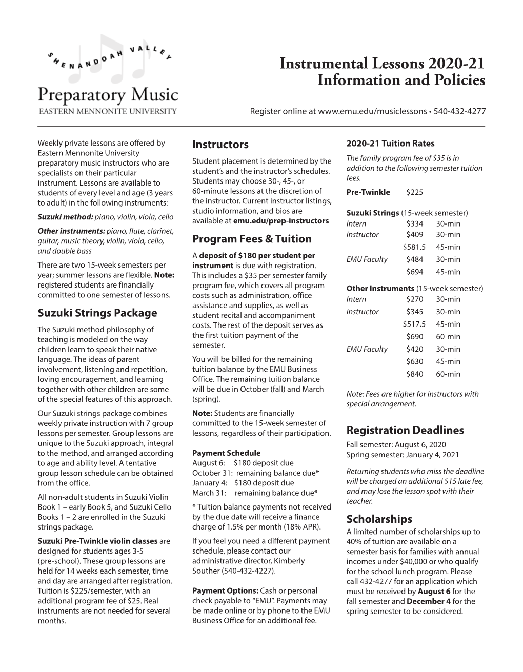 Instrumental Lessons 2020-21 Information and Policies