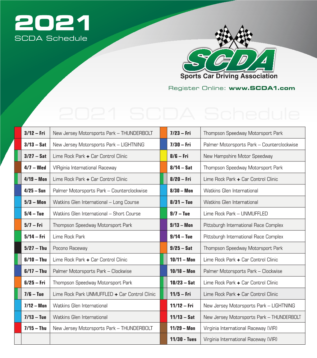 2021 SCDA Schedule