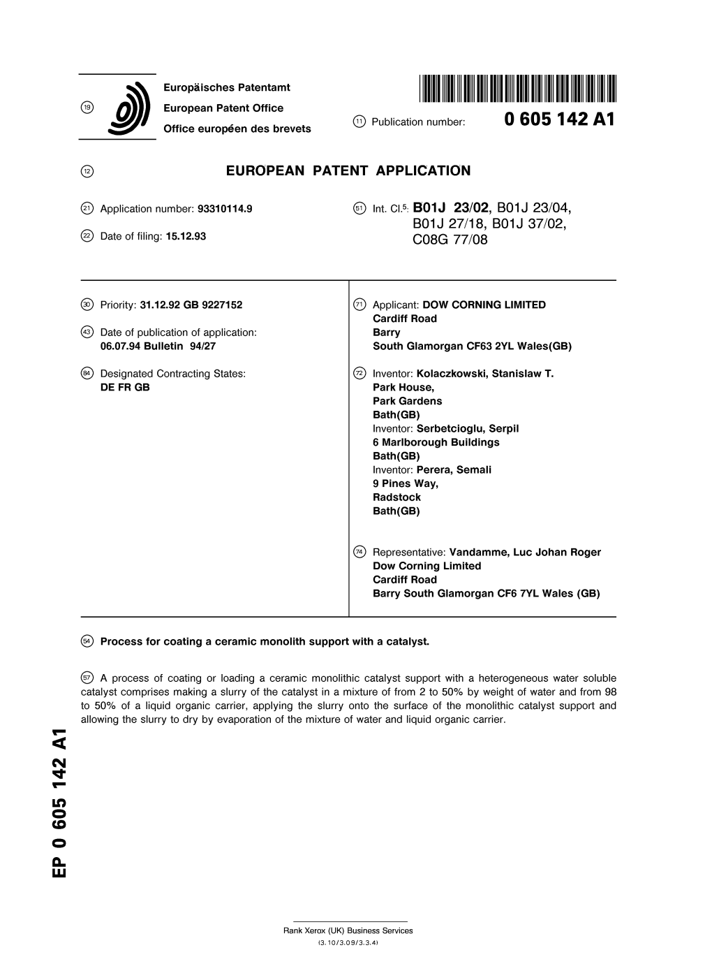 Process for Coating a Ceramic Monolith Support with a Catalyst