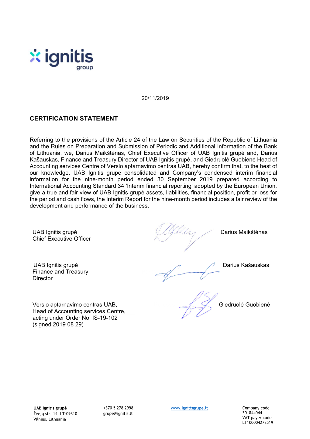 Certification Statement