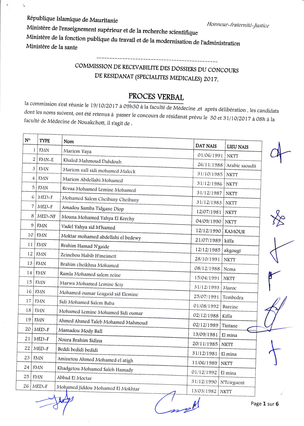 Pv De Recevabilite Dossiers Residanat 2017