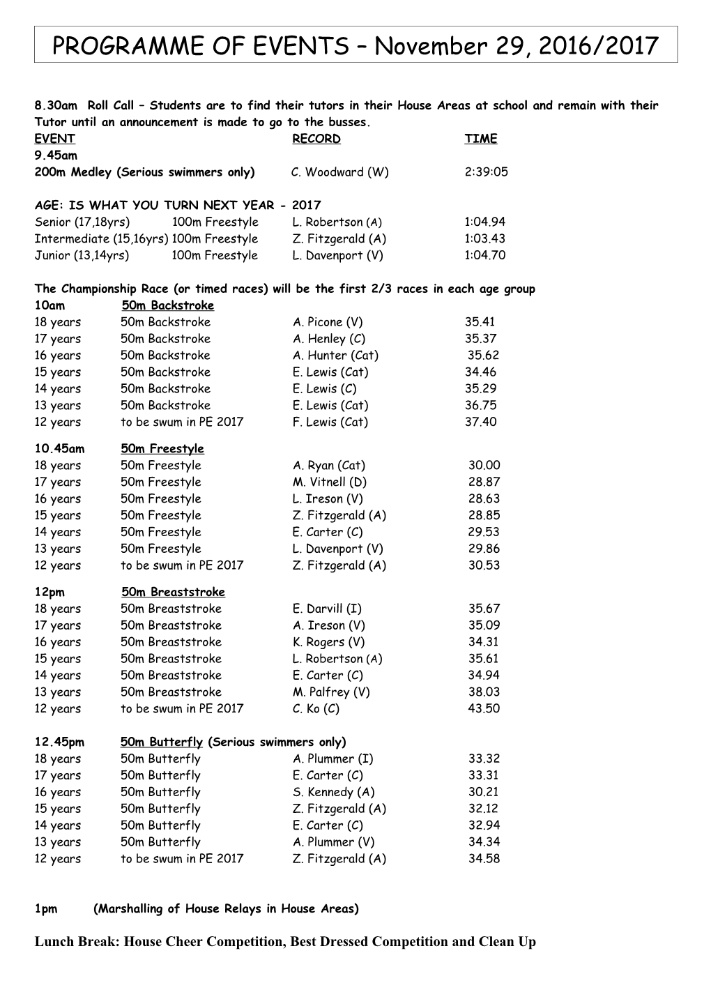 Programme of Events