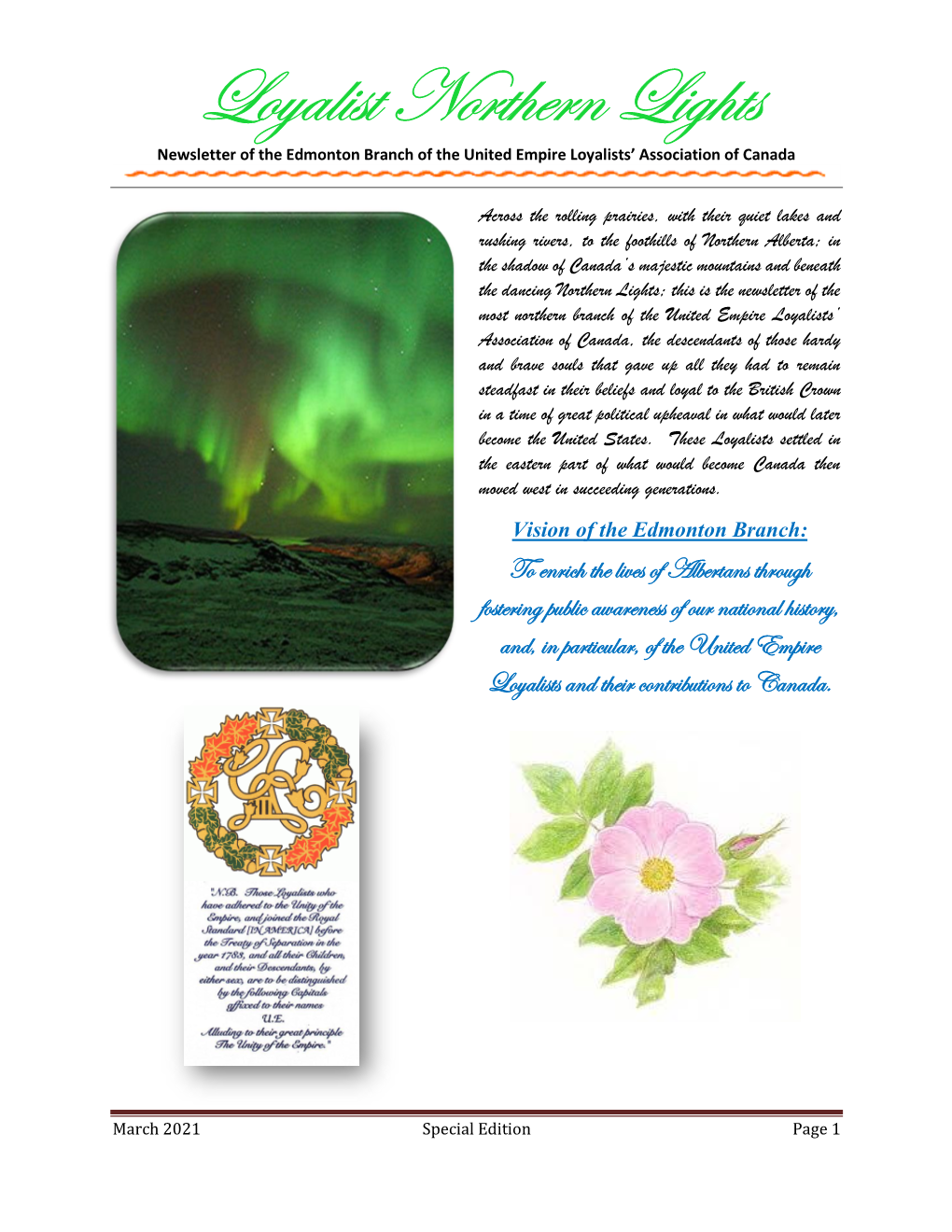 Loyalist Northern Lights Newsletter of the Edmonton Branch of the United Empire Loyalists’ Association of Canada