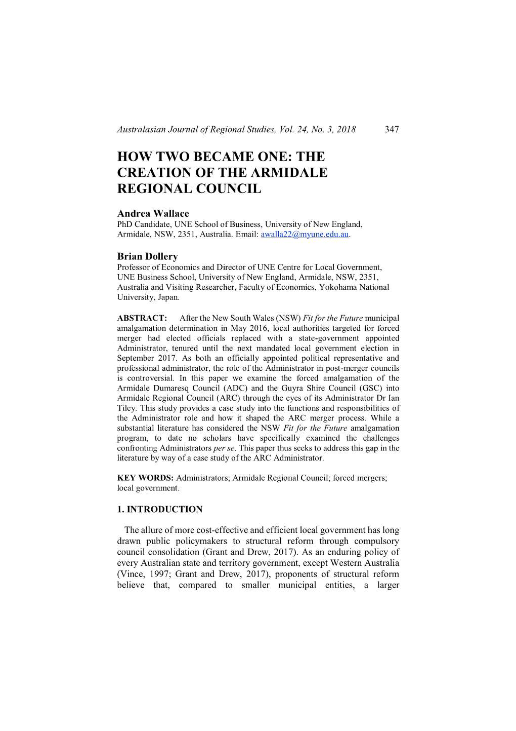 The Creation of the Armidale Regional Council