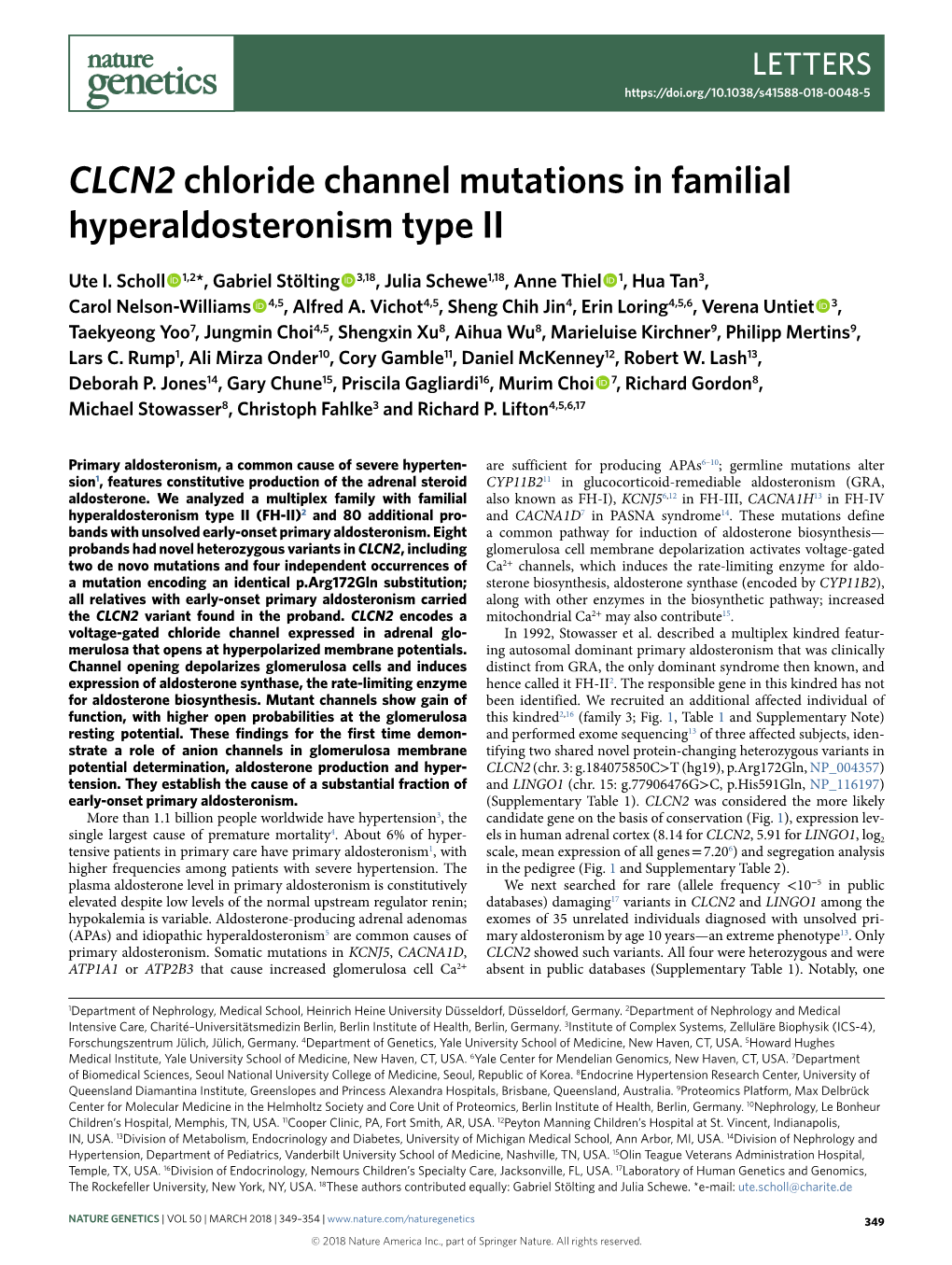 CLCN2 Chloride Channel Mutations in Familial Hyperaldosteronism Type II