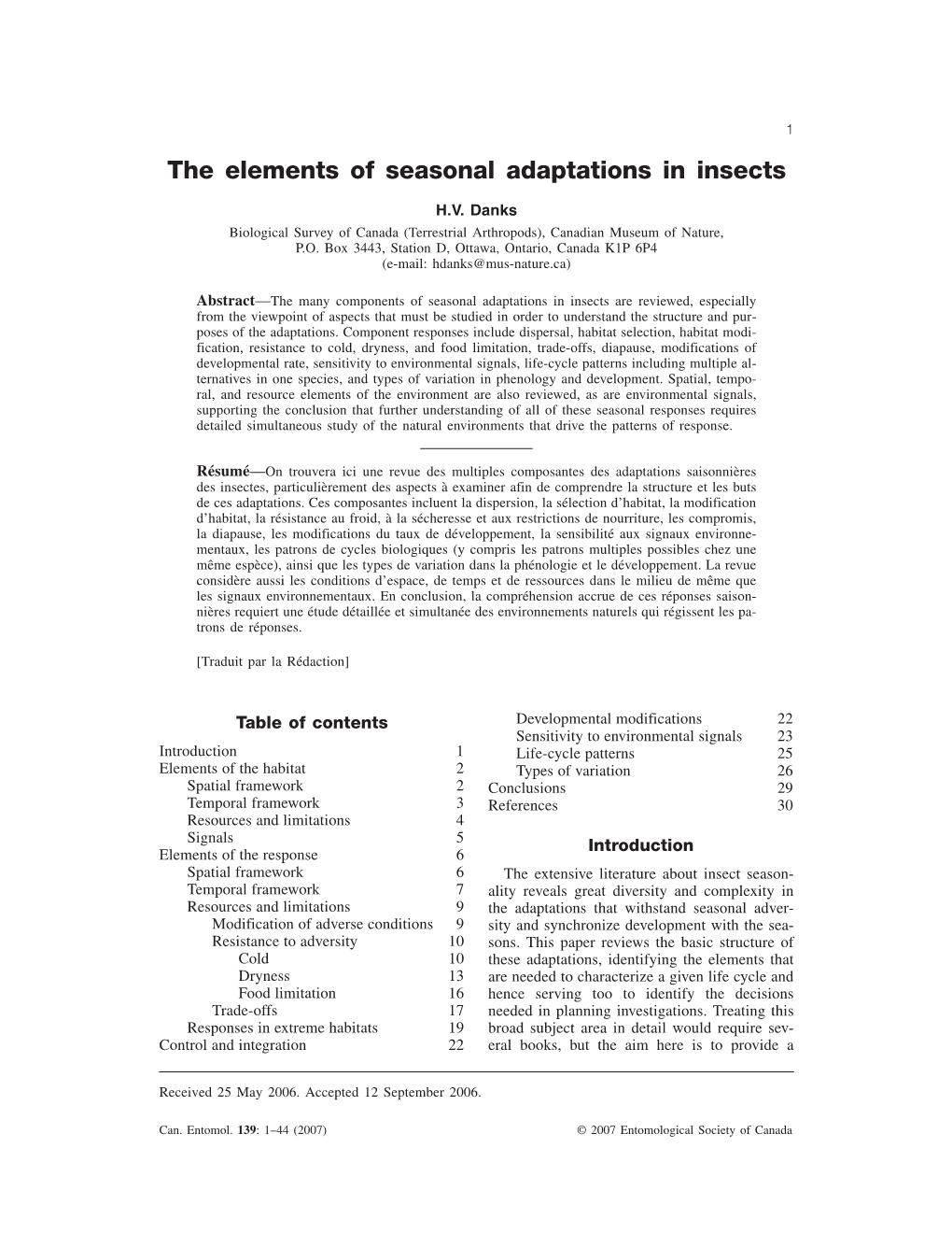 The Elements of Seasonal Adaptations in Insects