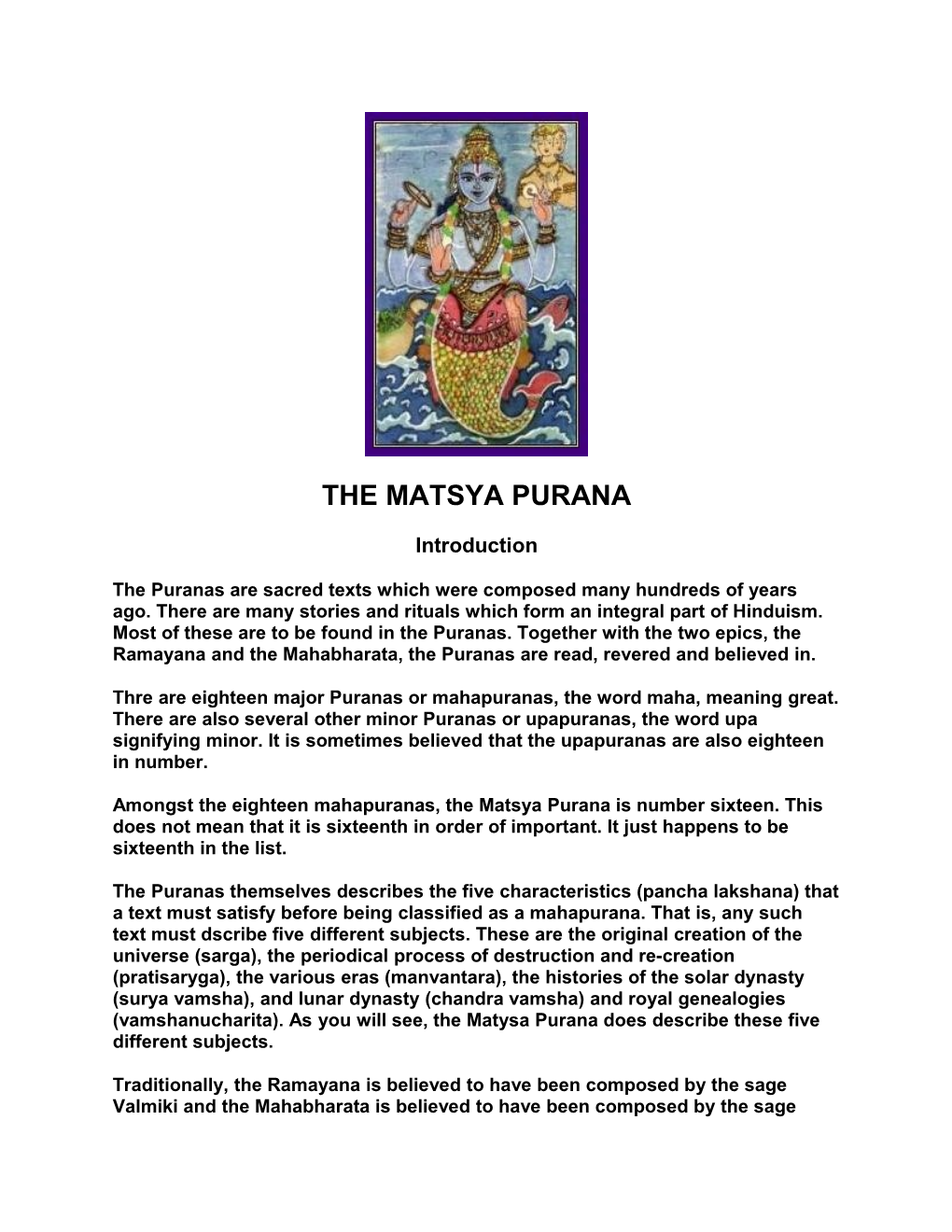 The Matsya Purana