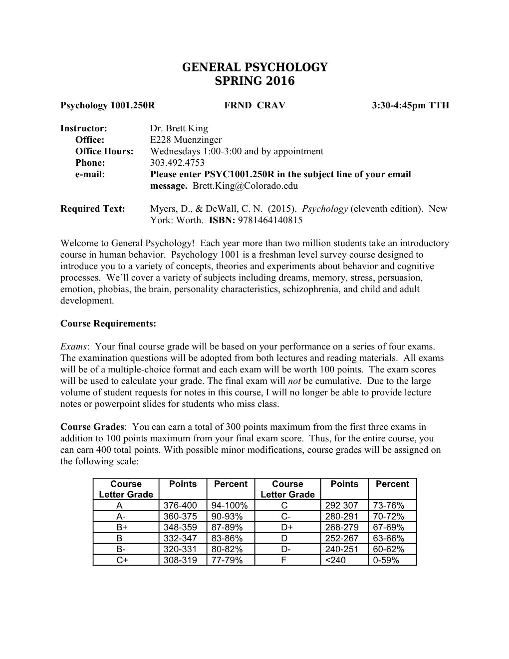 Psychology 1001.250R FRND CRAV 3:30-4:45Pm TTH