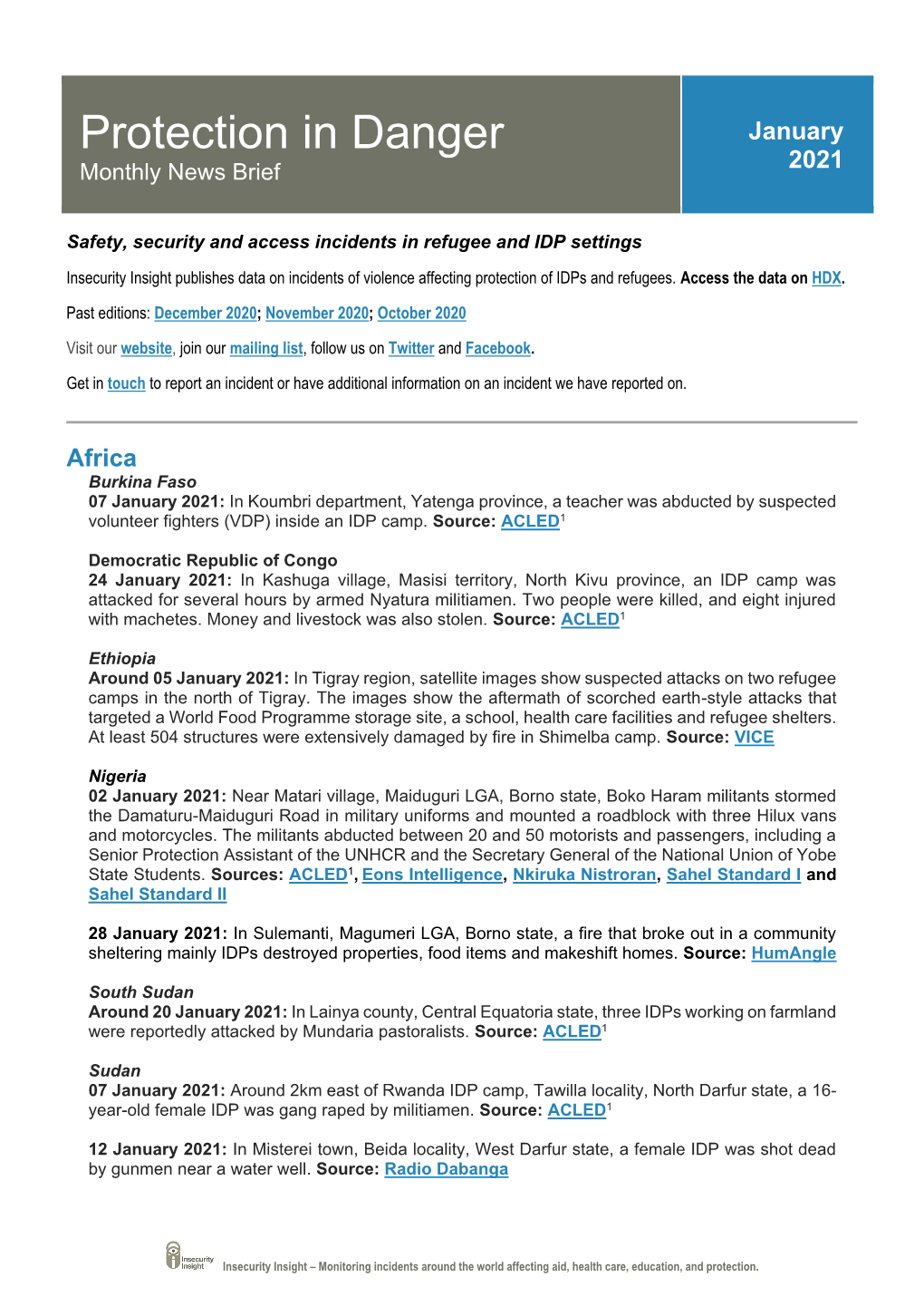 Protection in Danger January 2021 Monthly News Brief