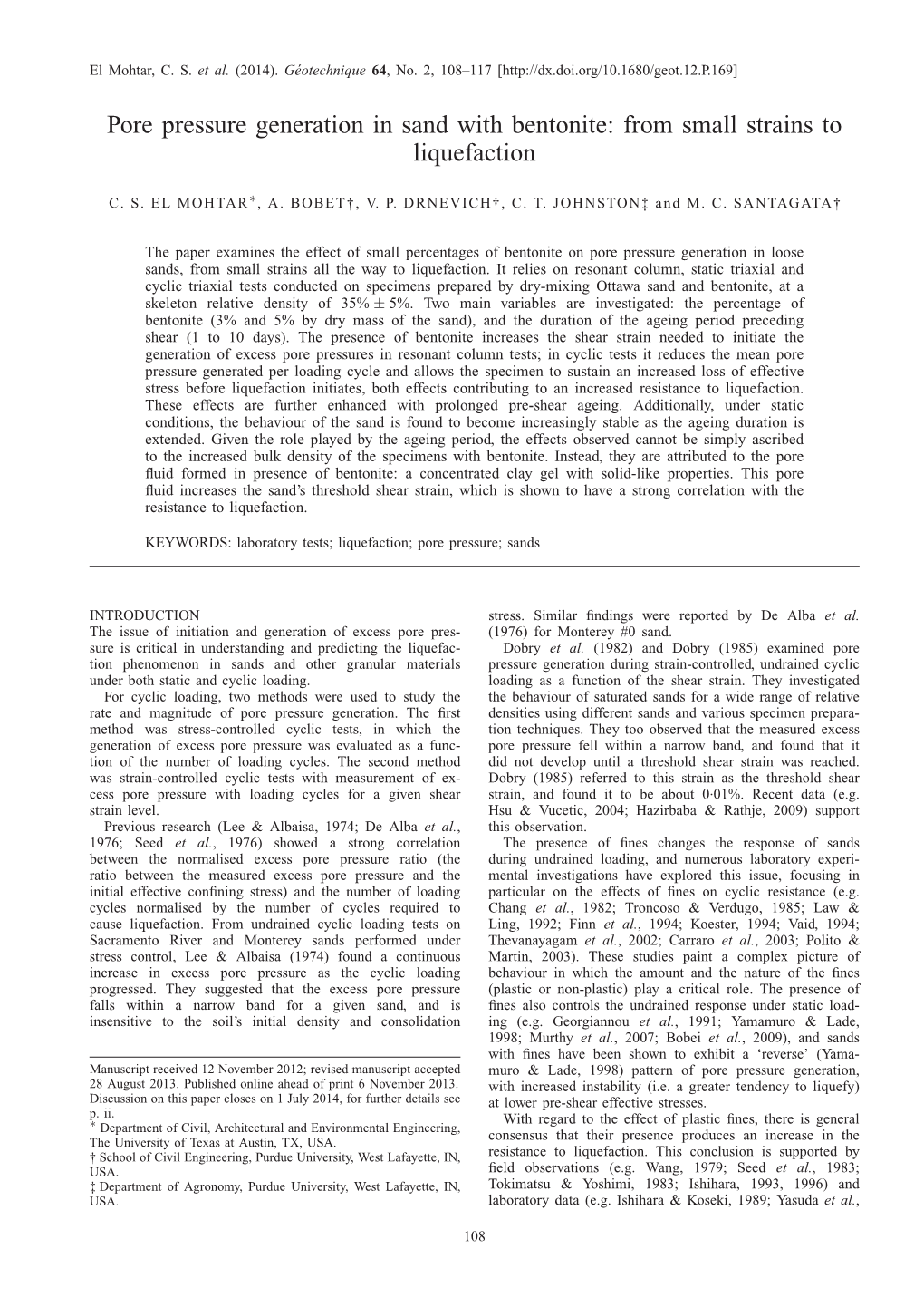 Pore Pressure Generation in Sand with Bentonite: from Small Strains to Liquefaction