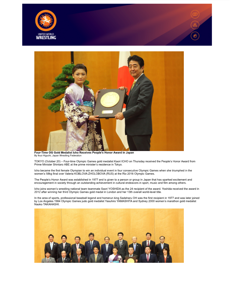 Fourtime OG Gold Medalist Icho Receives Peoples Honor Award In