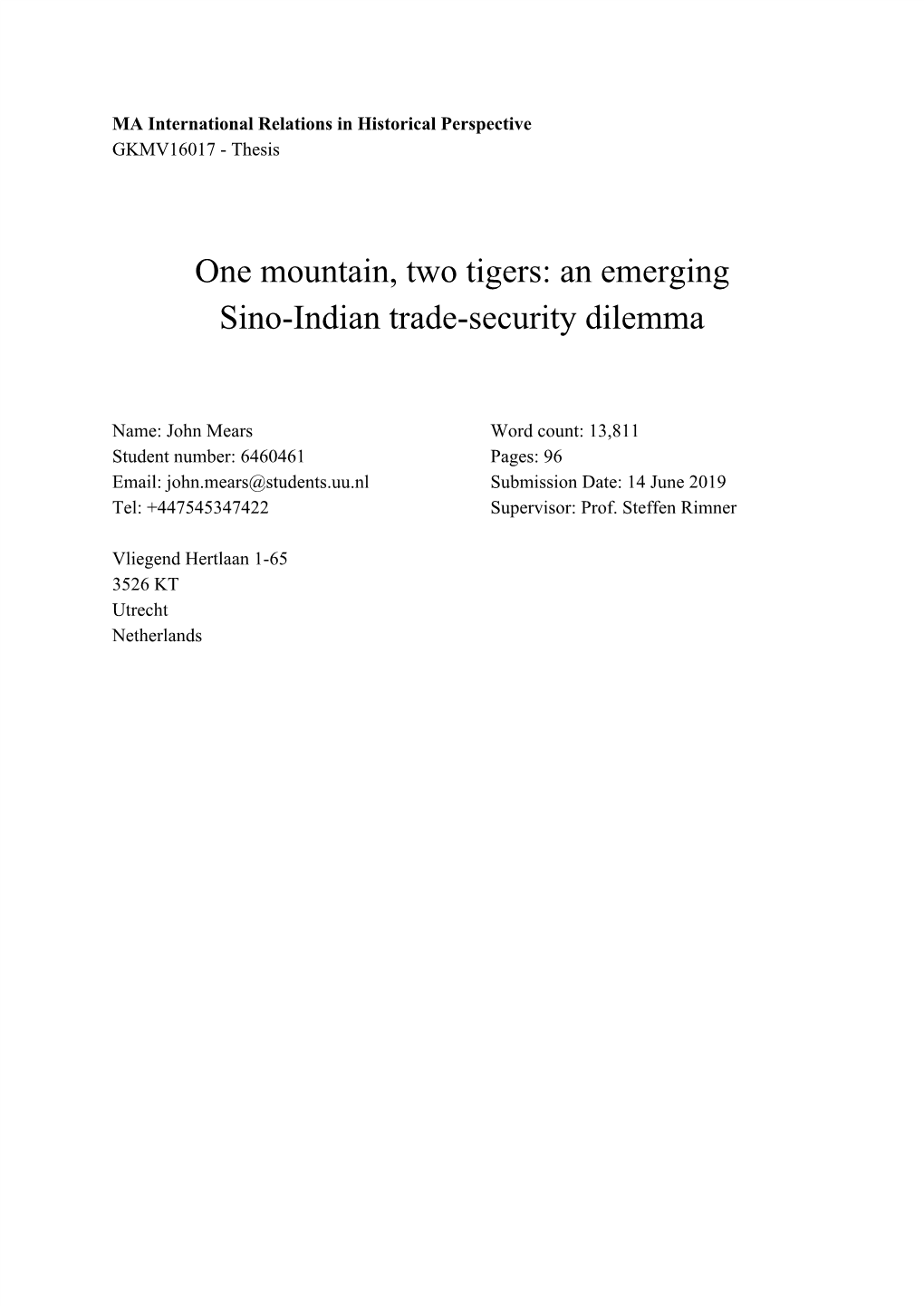 One Mountain, Two Tigers: an Emerging Sino-Indian Trade-Security