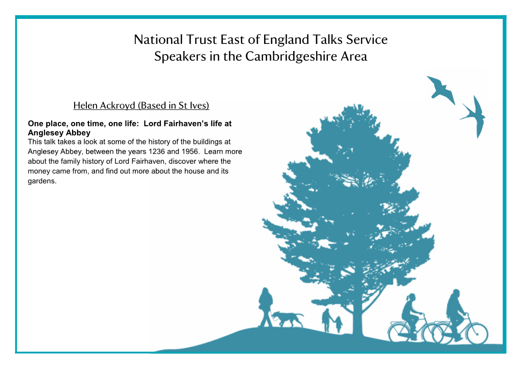 National Trust East of England Talks Service Speakers in the Cambridgeshire Area