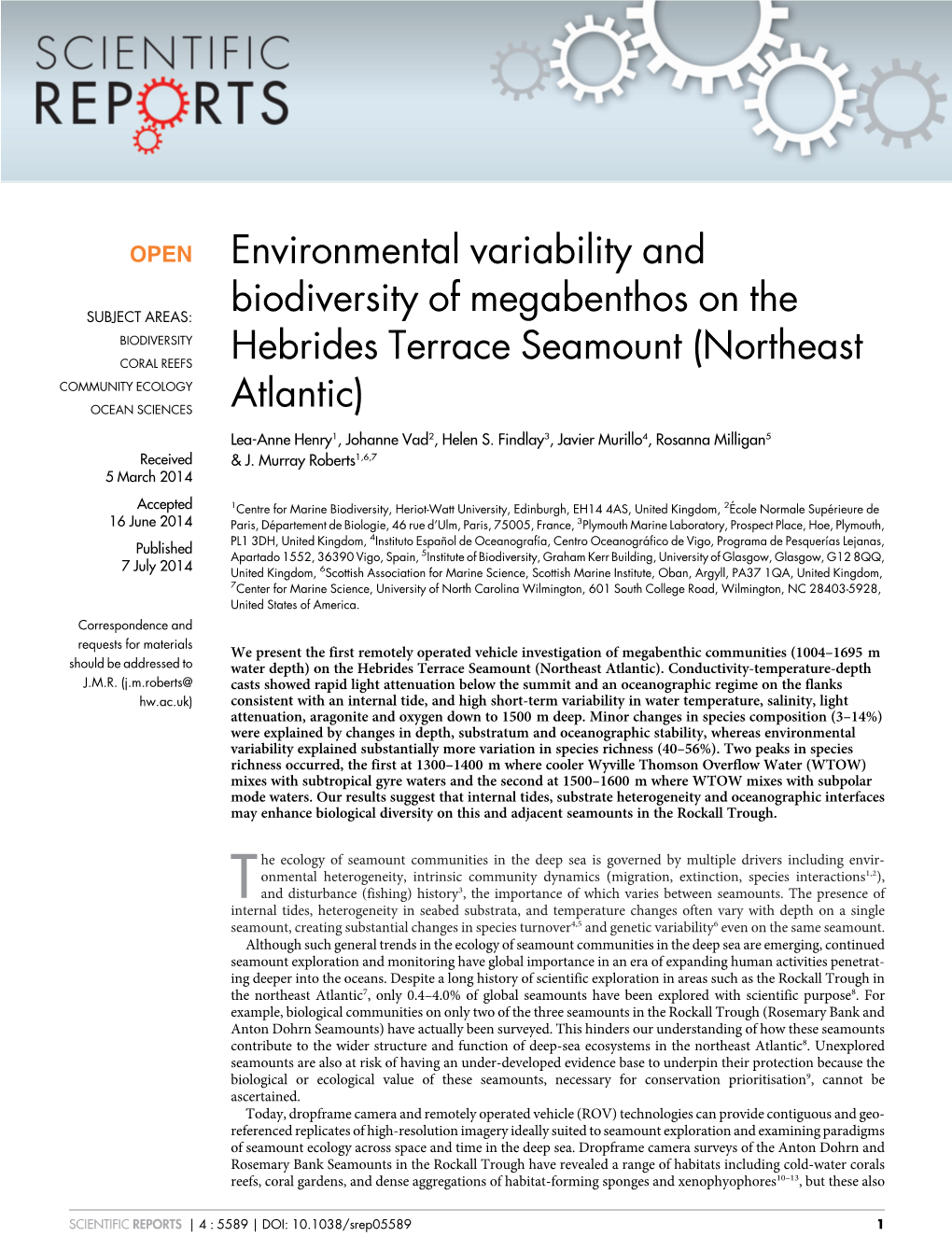 Environmental Variability and Biodiversity of Megabenthos on The