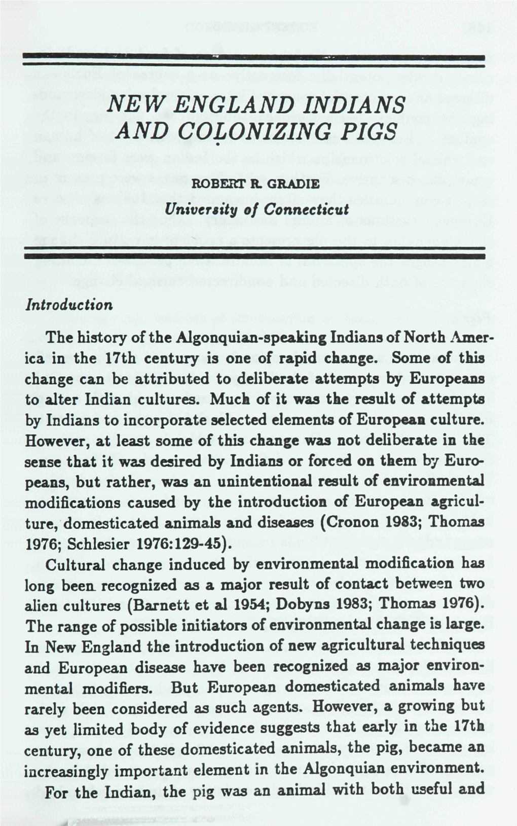 New England Indians and Colonizing Pigs