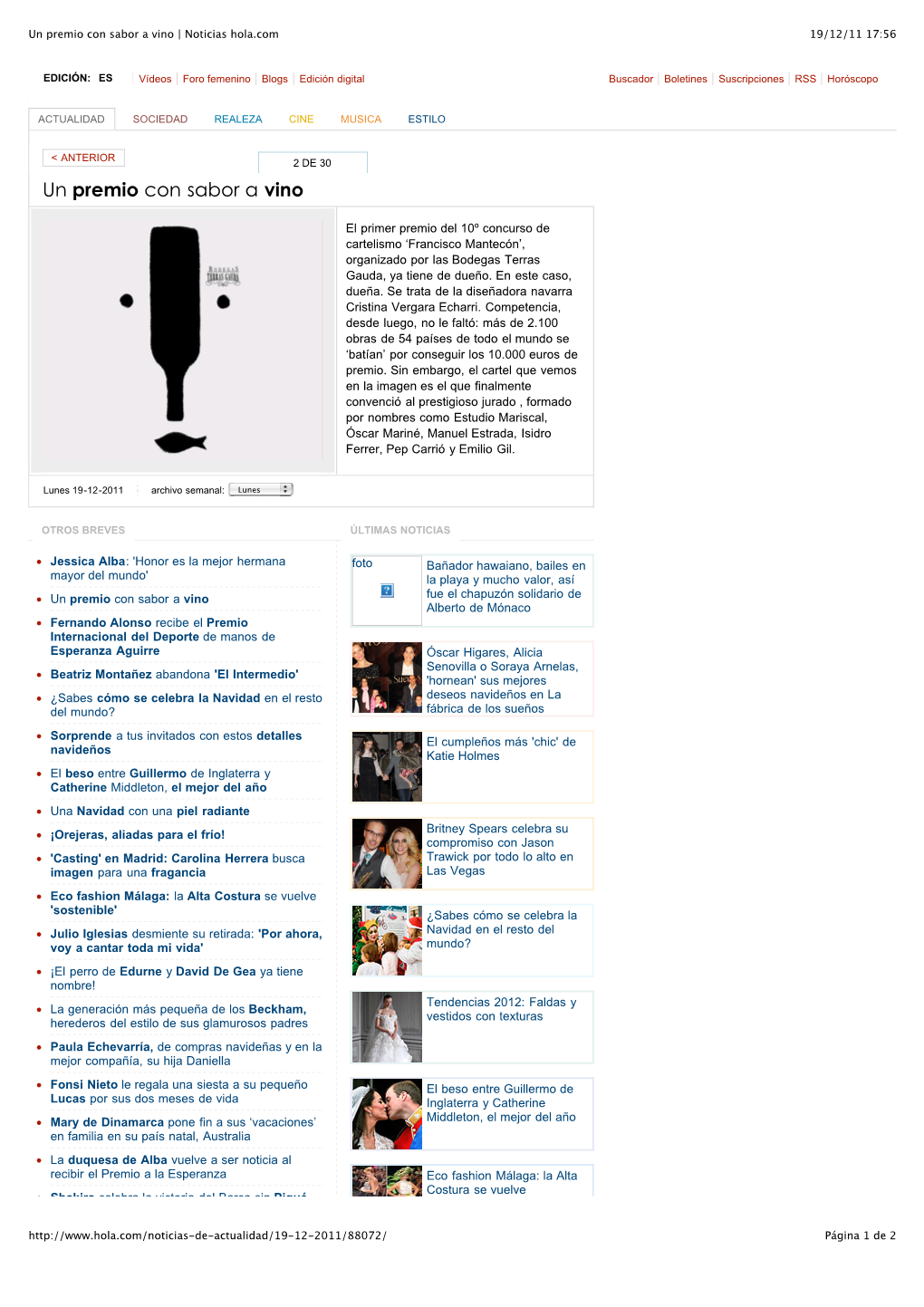 Un Premio Con Sabor a Vino | Noticias Hola.Com 19/12/11 17:56