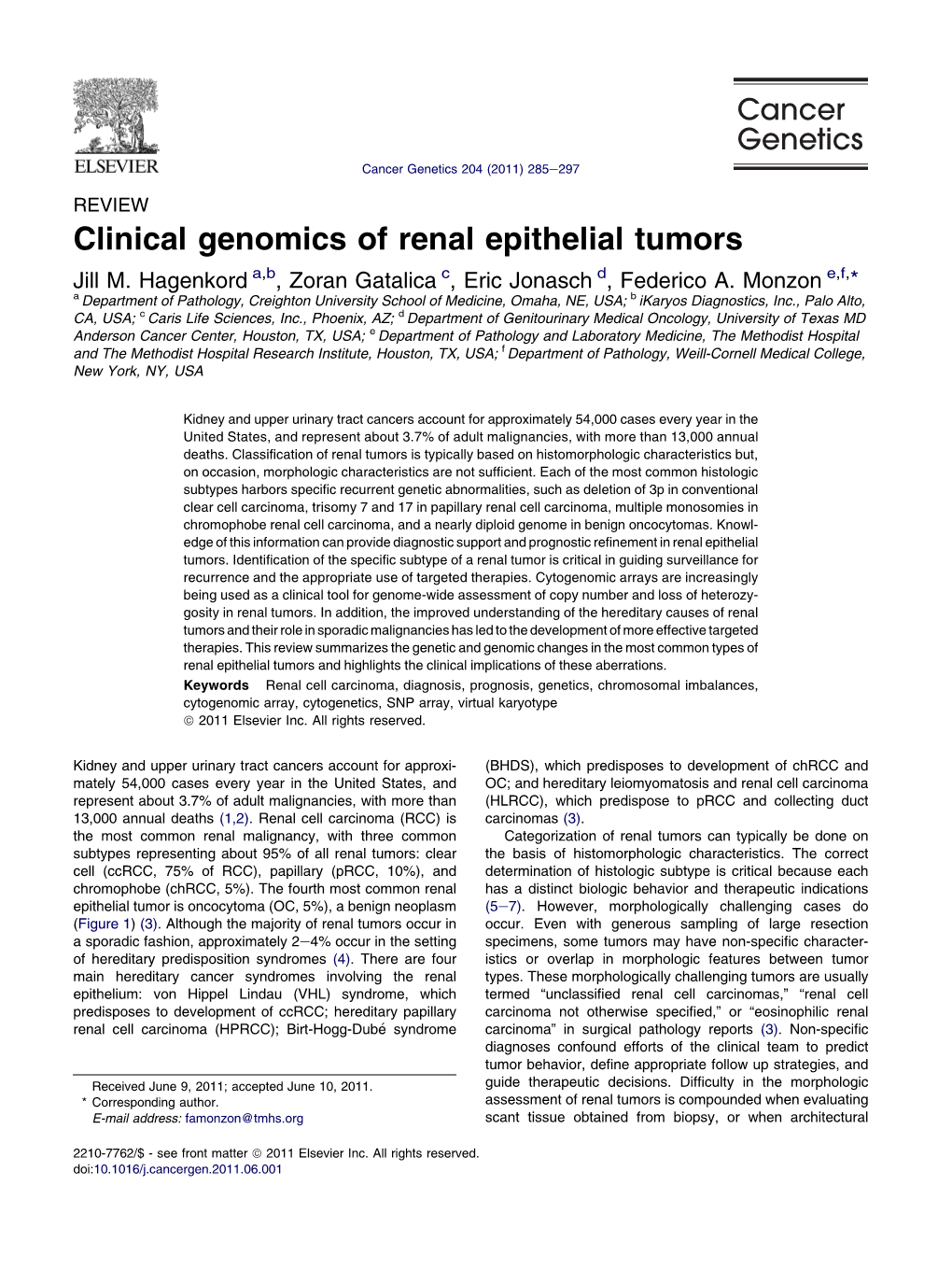 Clinical Genomics of Renal Epithelial Tumors Jill M