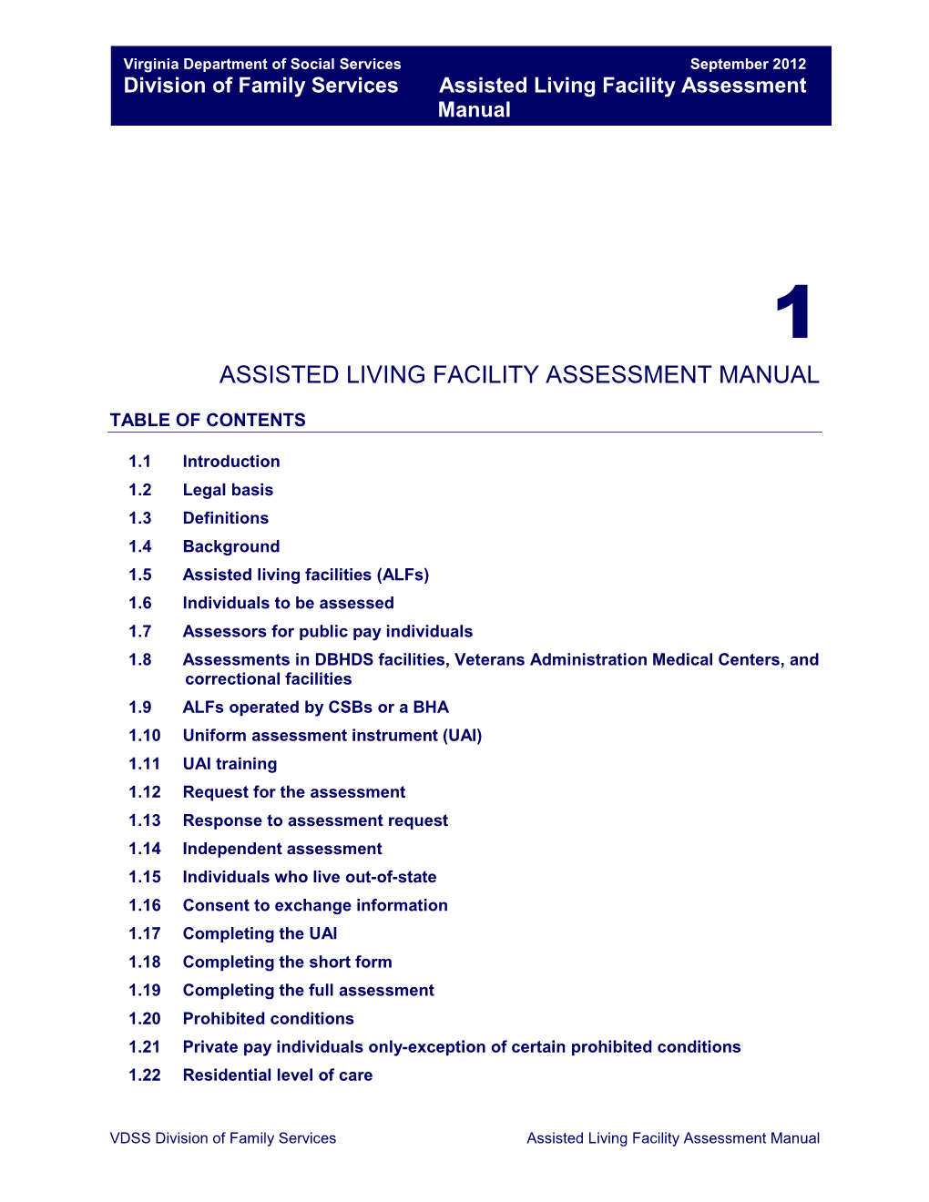 Assisted Living Facility Assessment Manual