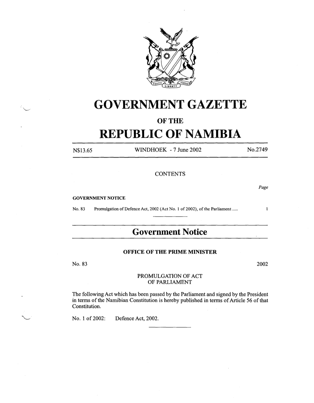 Government Gazette Republic of Namibia