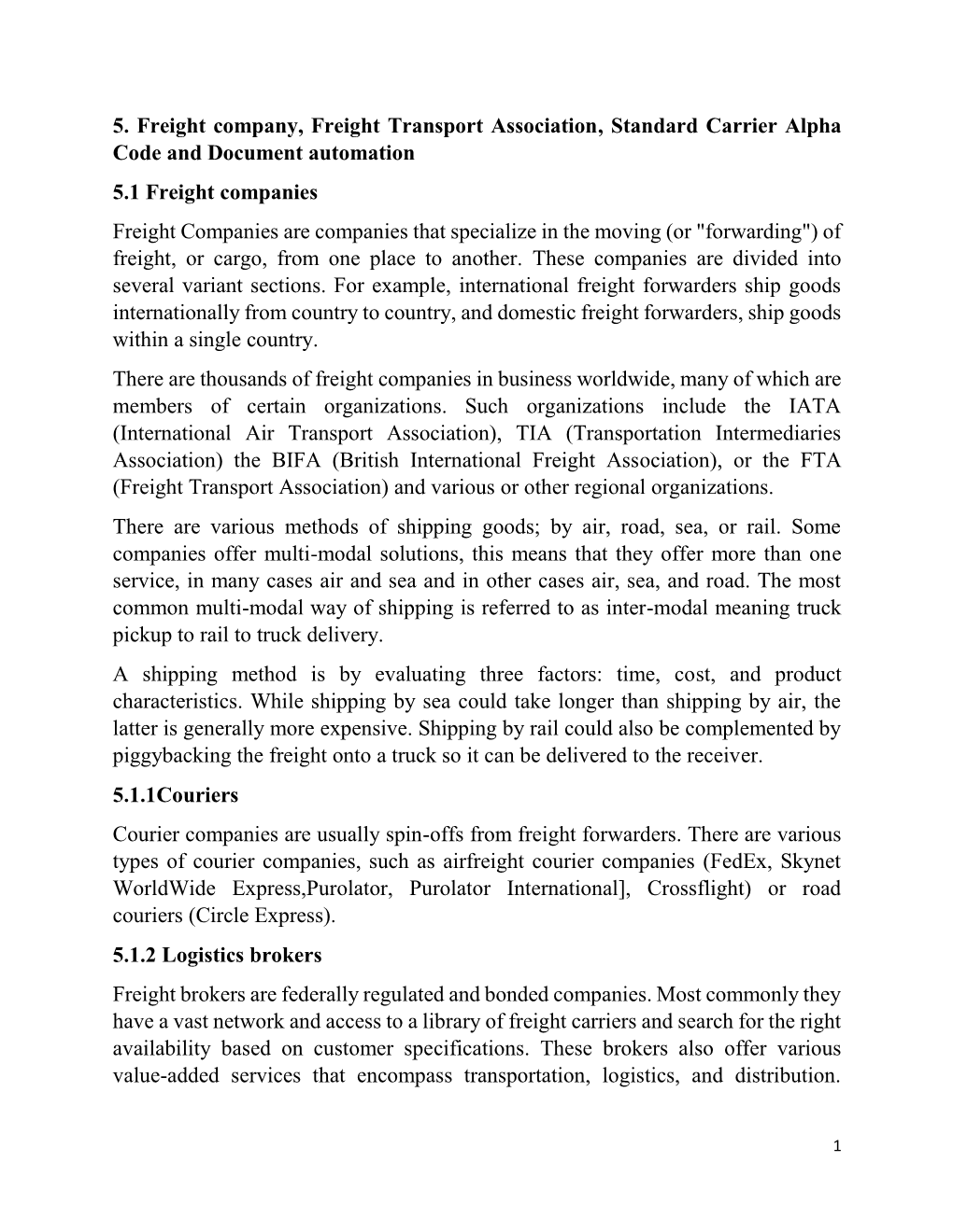 5. Freight Company, Freight Transport Association, Standard Carrier Alpha Code and Document Automation 5.1 Freight Companies