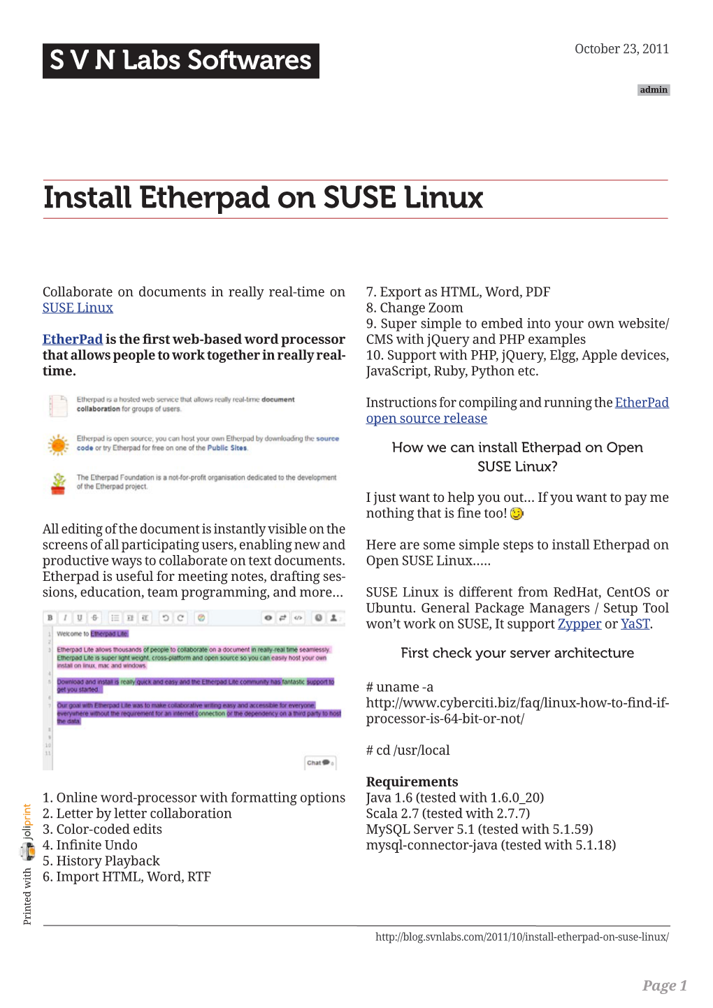 Install Etherpad on SUSE Linux S V N Labs Softwares Is the First Web-Based Word Processor