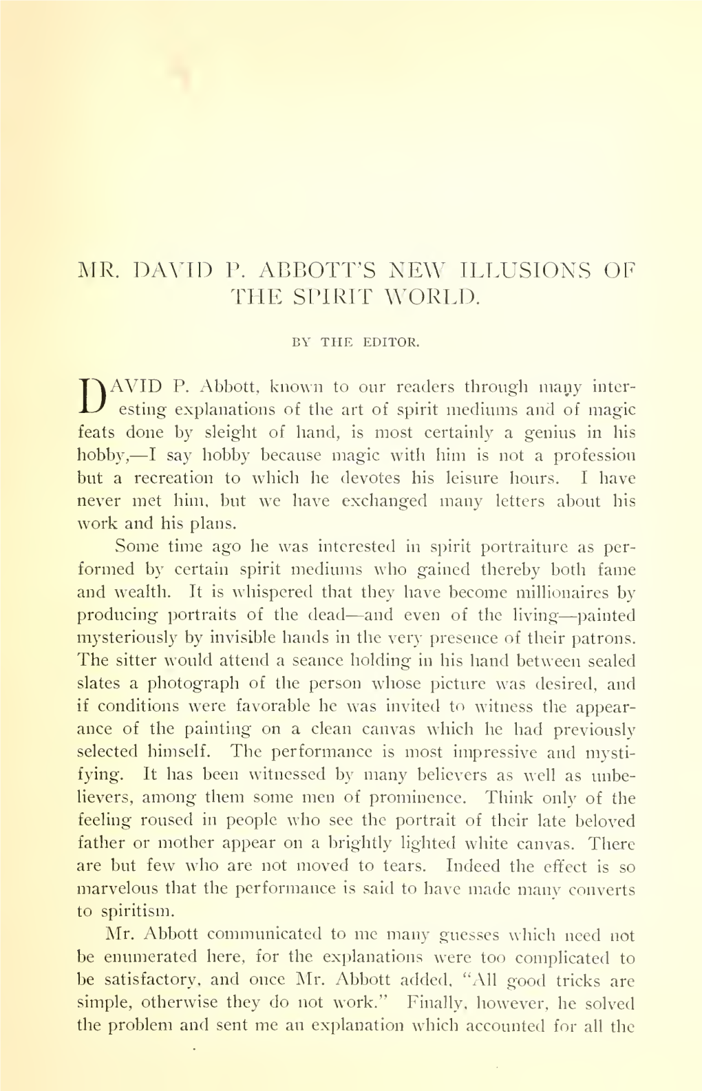 Mr. David P. Abbott's New Illusions of the Spirit World