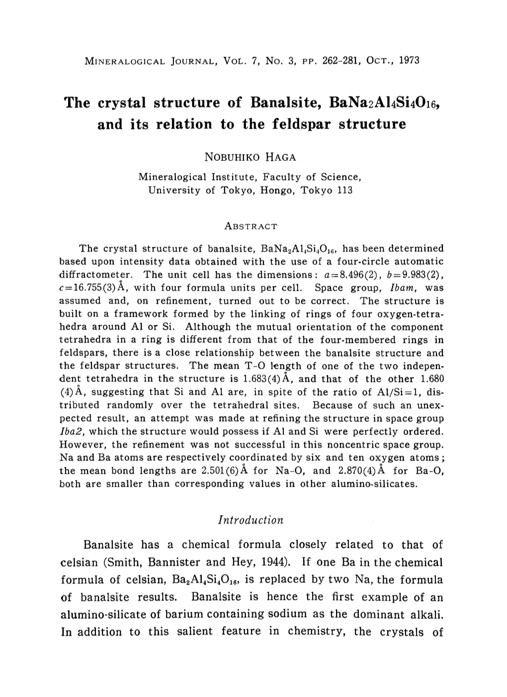 The Crystal Structure of Banalsite, Bana2al4si4o16, and Its Relation to the Feldspar Structure