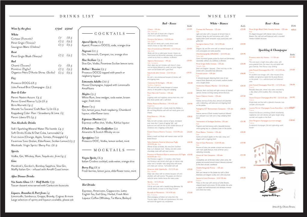 Cocktails Drinks List Mocktails Wine List