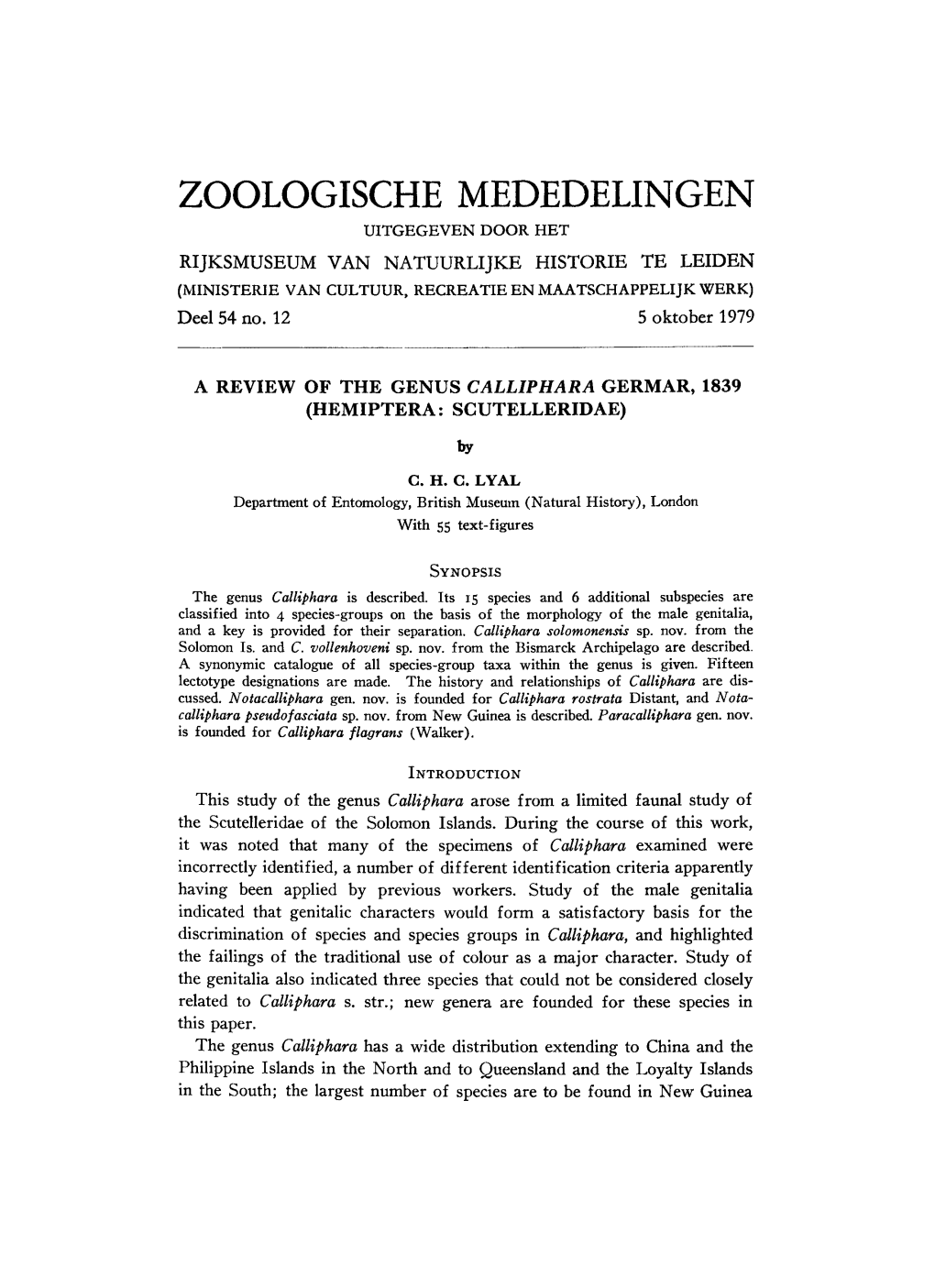 Zoologische Mededelingen Uitgegeven Door Het