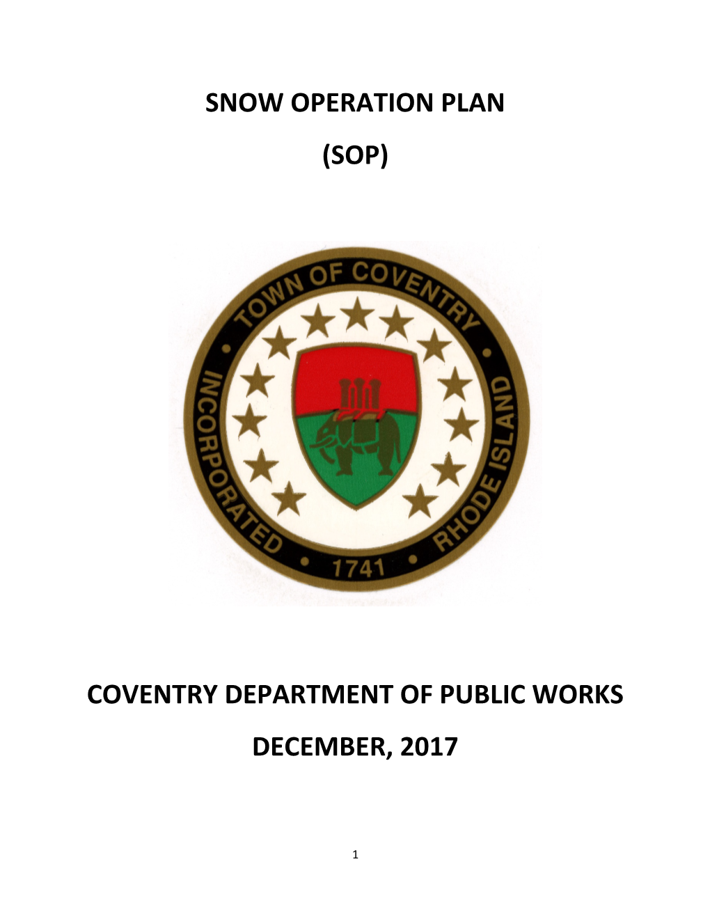 Snow Operation Plan (Sop) Coventry Department of Public Works