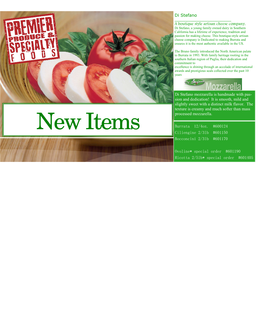 New Items Burrata 12/4Oz