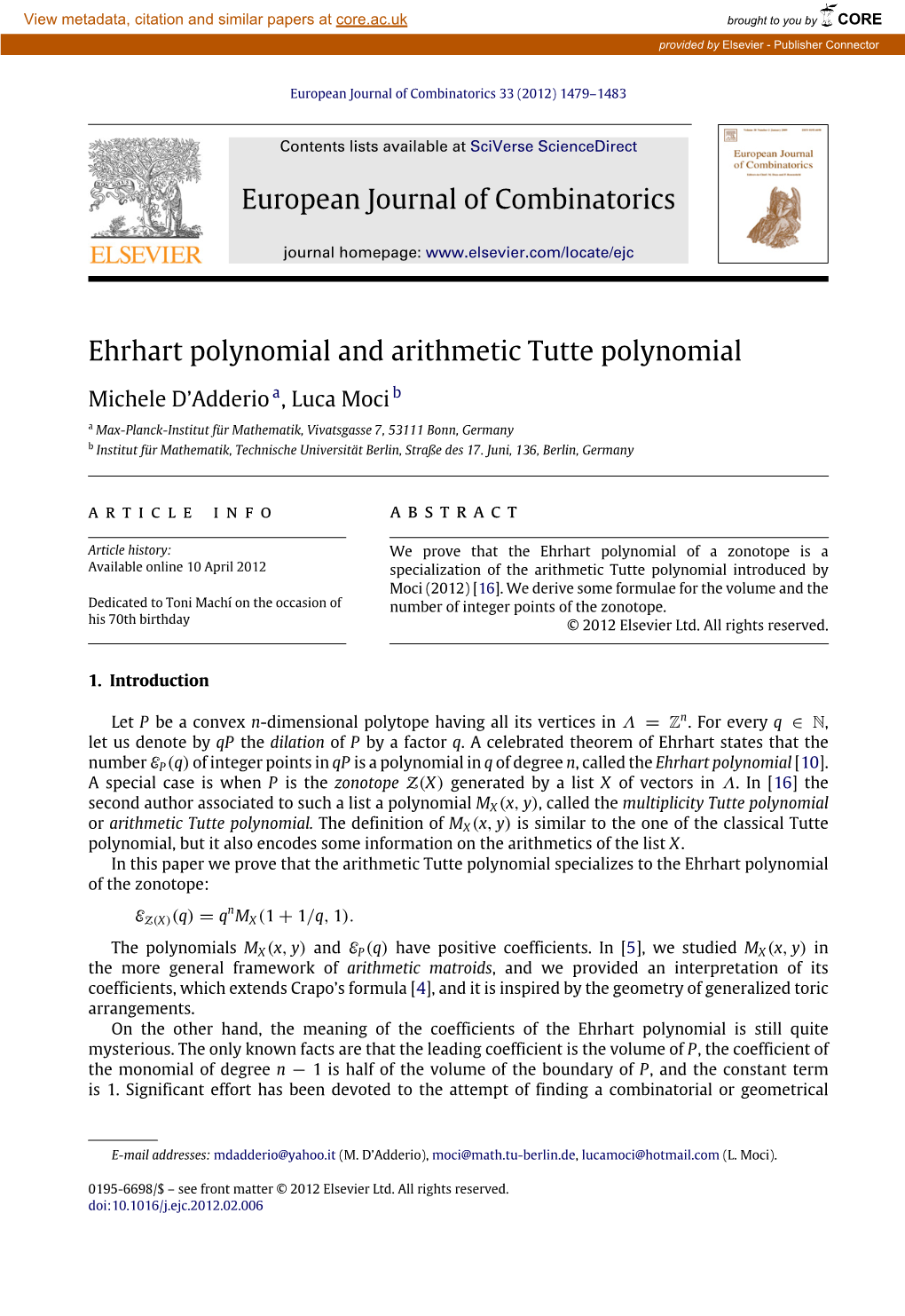 Ehrhart Polynomial and Arithmetic Tutte Polynomial