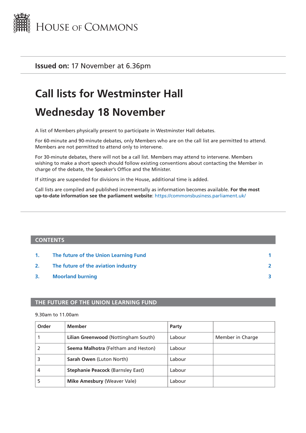 View Call Lists: Westminster Hall PDF File 0.05 MB