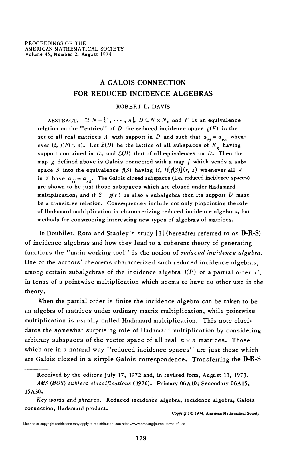 A Galois Connection for Reduced Incidence Algebras