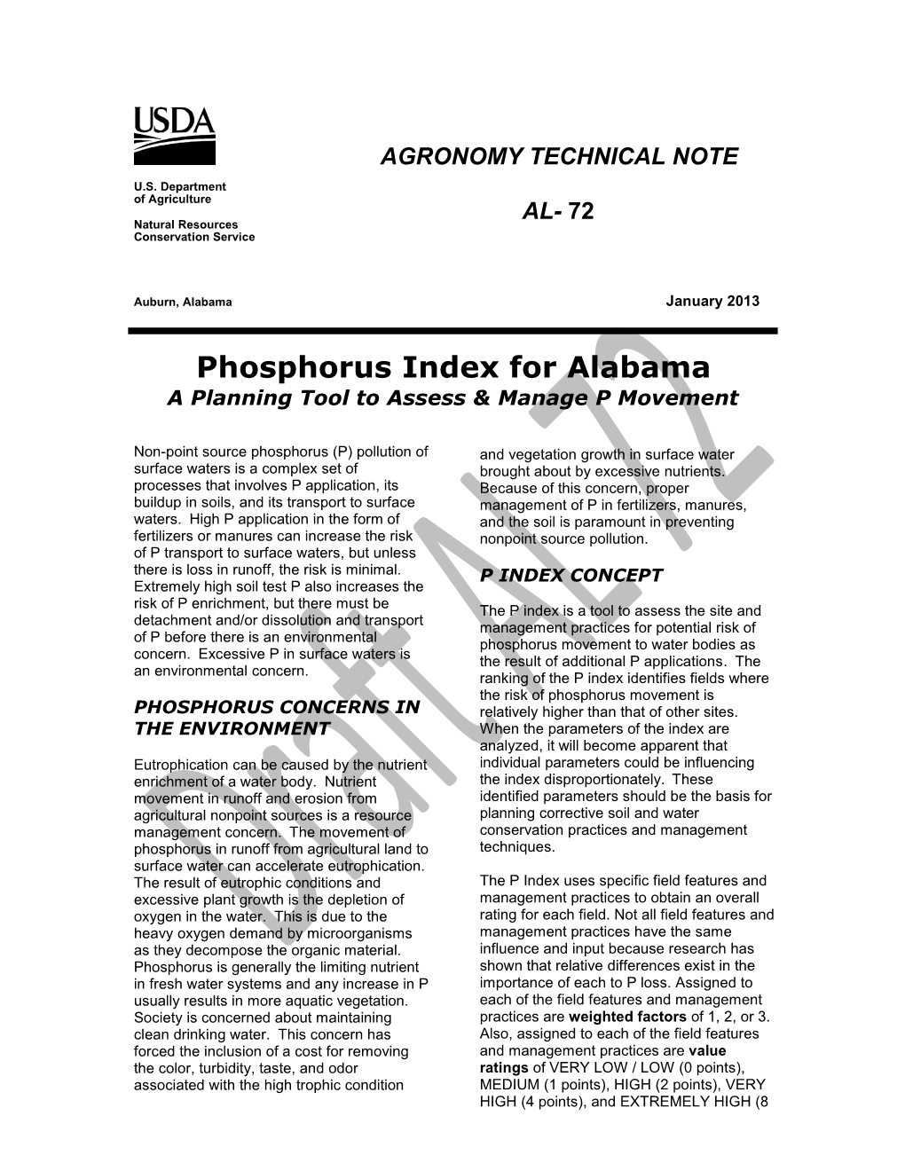 Phosphorus Index for Alabama