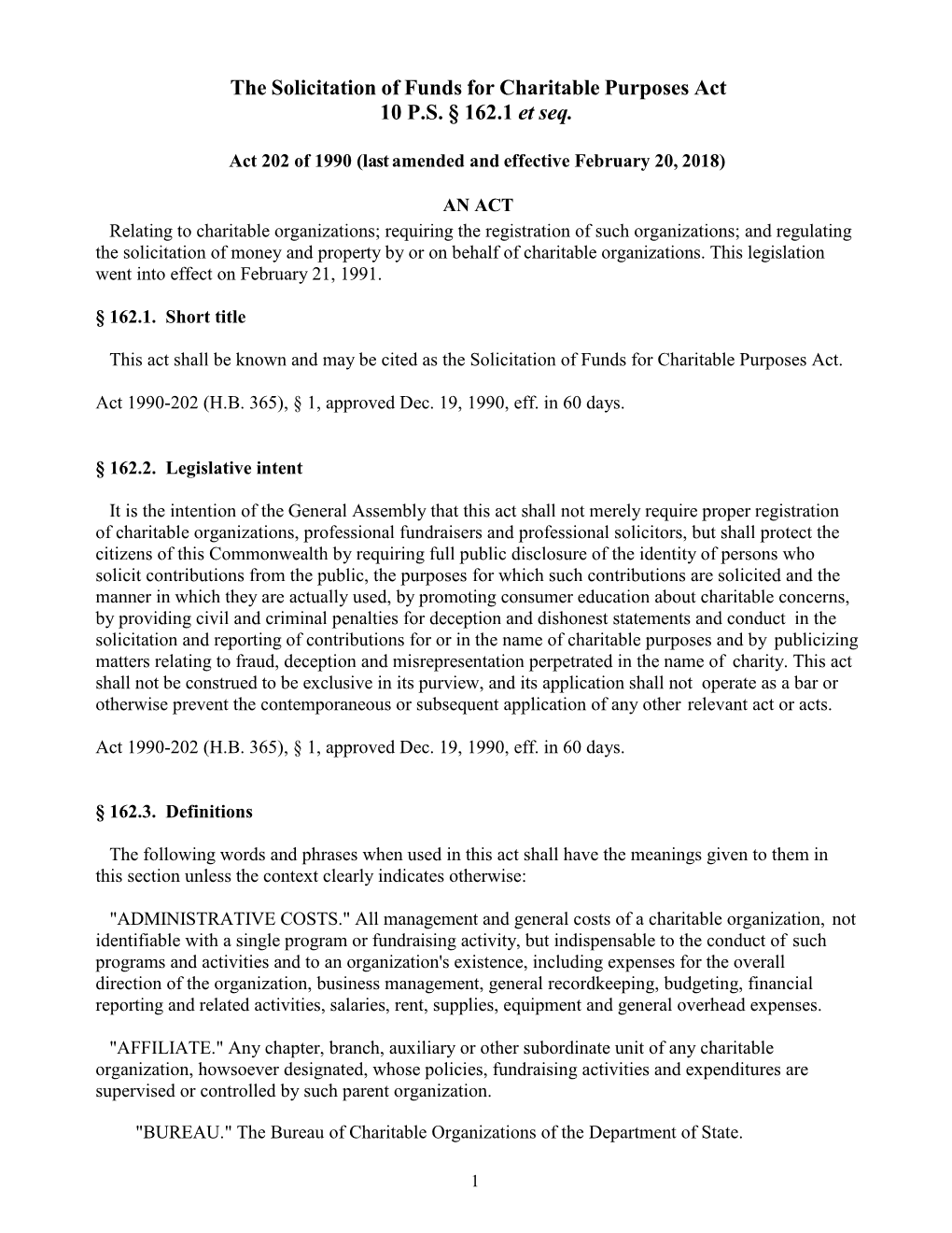 The Solicitation of Funds for Charitable Purposes Act 10 P.S. § 162.1 Et Seq