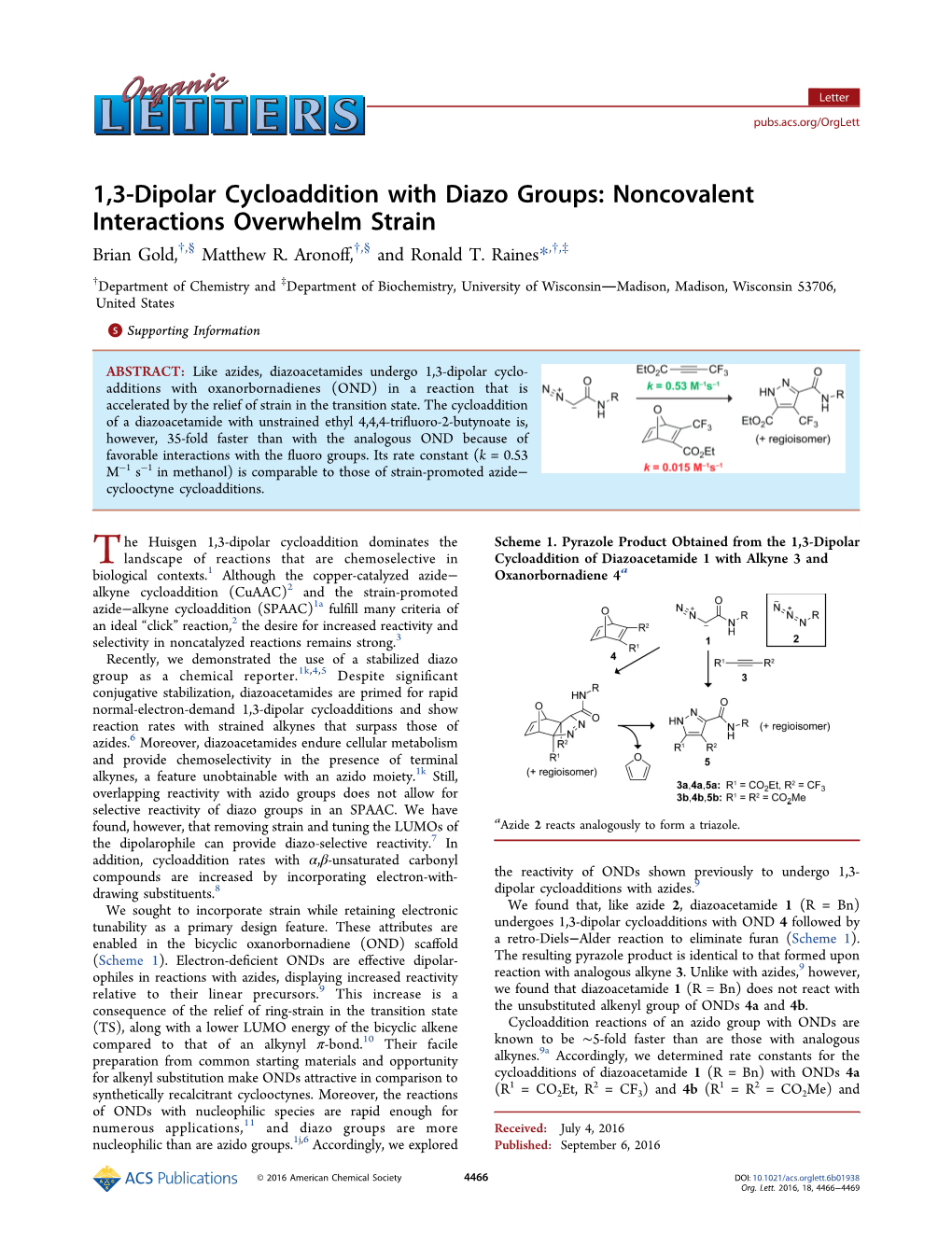 1,3-Dipolar Cycloaddition with Diazo Groups: Noncovalent Interactions Overwhelm Strain Brian Gold,†,§ Matthew R
