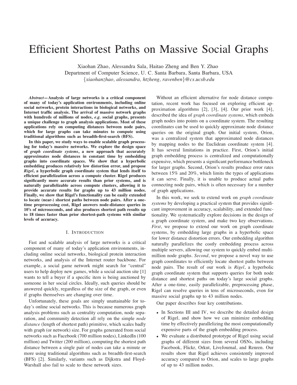 Efficient Shortest Paths on Massive Social Graphs