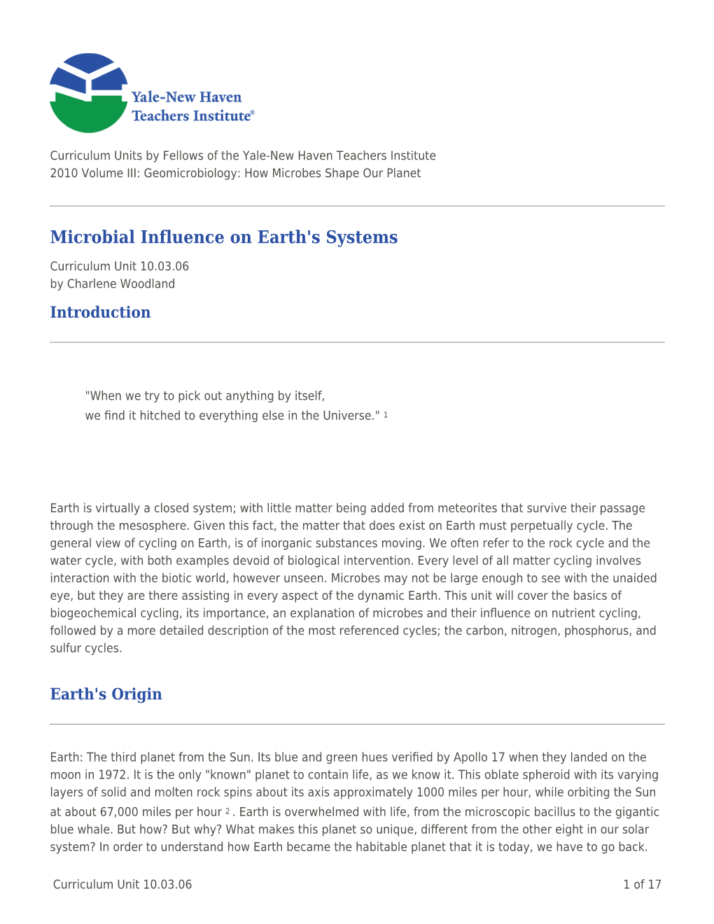 Microbial Influence on Earth's Systems