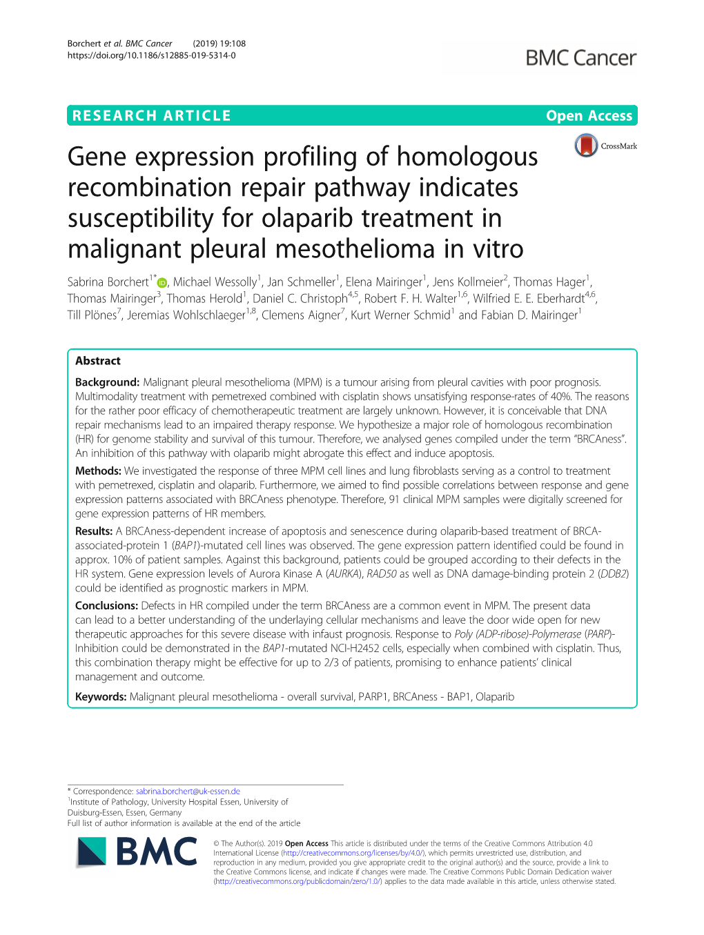 Gene Expression Profiling of Homologous Recombination Repair