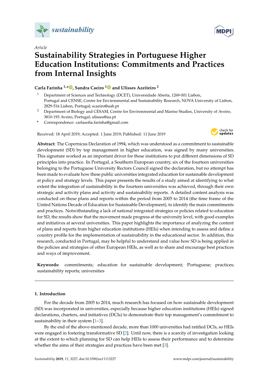 Sustainability Strategies in Portuguese Higher Education Institutions: Commitments and Practices from Internal Insights