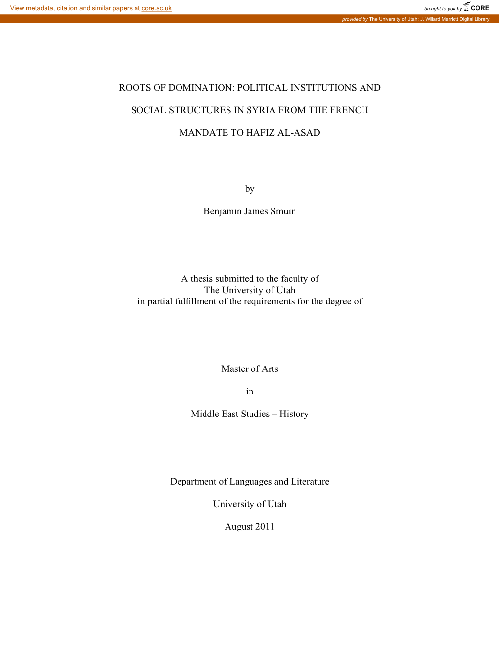 Political Institutions and Social Structures in Syria from The